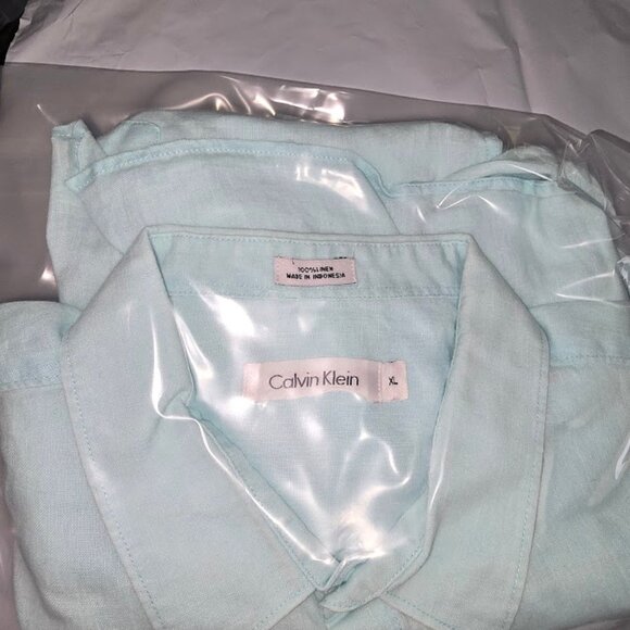 CK Calvin Klein XL Sized Aqua Linen Long Sleeved Shirt. - Picture 9 of 9